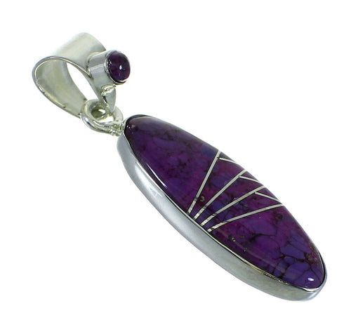 Genuine Sterling Silver And Magenta Turquoise Inlay Southwest Pendant YX67047